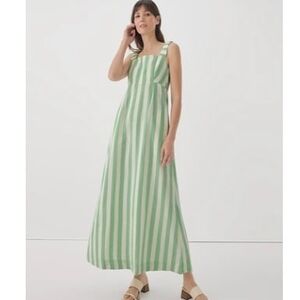 Pact Green and White Striped Linen Blend Midi Dress 3XL